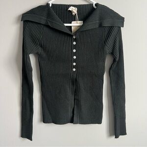 Hem & Thread NWT Evergreen Ribbed Half Button-Up Sweater, Size Small